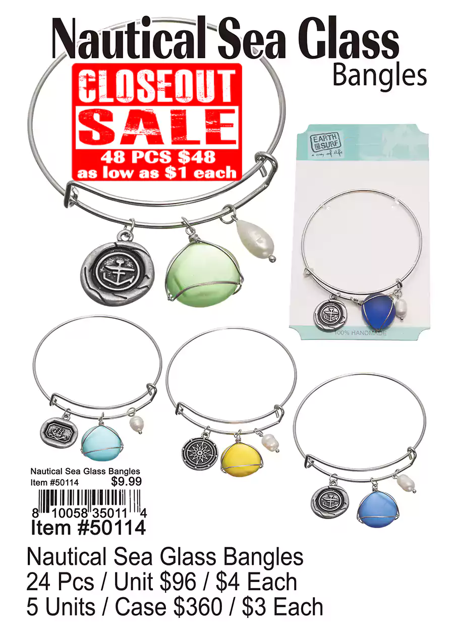 Nautical Sea Glass Bangles - Closeout 48 Pcs.